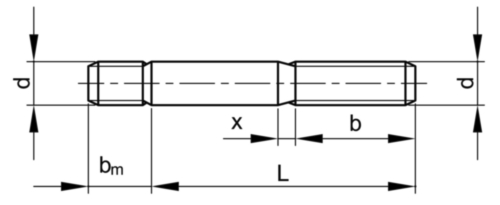 Śruby dwustronne o długości części wkręcanej ≈ 1,25d metryczne DIN 939 Stal Bez pokrycia 5.8 M12X28