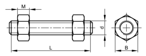 Śruby dwustronne z dwiema sześciokątnymi nakrętkami, niemetryczne ASME B16.5/B18.2.2 Stal ASTM A320 - ASTM A194 Bez pokrycia Gr.L7 - Gr.4 1.1/4X130 (5.1/8)