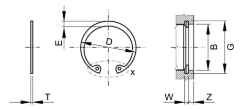 Retaining ring internal, type NA2 ASME B18.27 Spring steel UNS G10600 ...