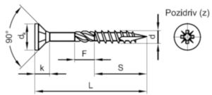 MAXXFAST univerzální vrut do dřeva se zápustnou hlavou s křížovou drážkou Pozidriv Ocel Pozinkované žlutě pasivované 3,5X50MM (35)