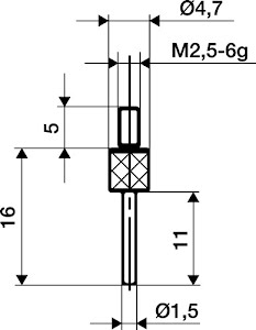 Palpeur D. 1,5 mm longueur 50 mm tige M2,5 acier adapté à horloges de mesure KÄFER