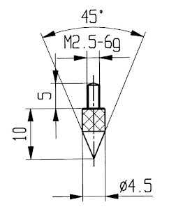 Palpeur cône 45 degr. M2,5 acier adapté à horloges de mesure KÄFER