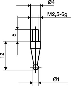 Palpeur D. 3 mm bille M2,5 acier adapté à horloges de mesure KÄFER