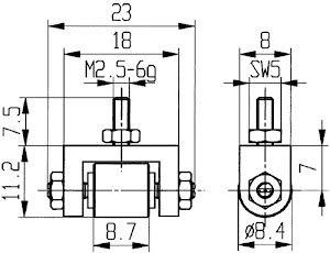 Palpeur D. 8,4 mm rouleau M2,5 acier adapté à horloges de mesure KÄFER